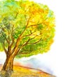 Watercolor tree nature background