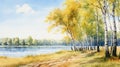 Delicate Watercolor Landscapes: Trees By The River And Lake