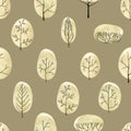 Watercolor trees seamless pattern on begie background