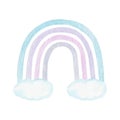 Watercolor trendy pastel color rainbow and clouds isolated on a white background.