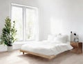 Watercolor of Trendy white bedroom with Scandinavian