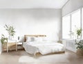 Watercolor of Trendy white bedroom with Scandinavian