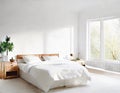 Watercolor of Trendy white bedroom with Scandinavian