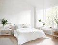 Watercolor of Trendy white bedroom with Scandinavian