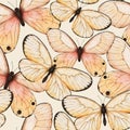 Watercolor tropic exotic butterfly seamless pattern. Spring background with butterfy for textile, wallpaper, greeting cards