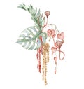 Watercolor tropical exotic bouquet hand drawn illustration