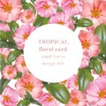Watercolor tropical floral beauty card. Vector Vintage pink tropic flowers