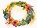 Watercolor tropical floral hawaiian garland as frame. Concept for Lei Day, National Hawaii Day or Statehood Day. Generative AI
