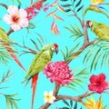 Watercolor tropical floral pattern Royalty Free Stock Photo