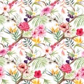 Watercolor tropical floral pattern Royalty Free Stock Photo