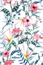 Watercolor tropical floral pattern, delicate flower wallpaper,
