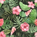 Watercolor tropical floral seamless pattern