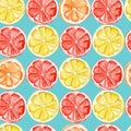 Watercolor tropical fruit pattern. lemon, orange, grapefruit print for the textile fabric, wallpaper, poster background, vibrant i