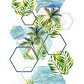 Watercolor tropical leaves and palm trees in geometric shapes seamless pattern Royalty Free Stock Photo