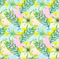 Square seamless pattern with watercolor tropical leaves. Royalty Free Stock Photo