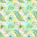 Watercolor hand painted tropical leaves pattern Royalty Free Stock Photo