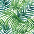 Watercolor tropical palm leaves seamless pattern. Vector illustration. Royalty Free Stock Photo