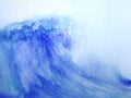 Watercolor tsunami wave landscape on paper.