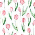 Watercolor tulips pattern. International women`s day. For design, card, print or background