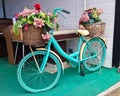 Watercolor Turquoise Bicycle With Beautiful Flower Basket