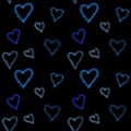 Watercolor turquoise and blue hearts seamless background pattern. Colorful watercolor romantic texture. Hand painted romantic tex