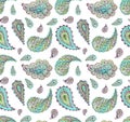 Watercolor Turquoise and Green Paisley Repeat Pattern