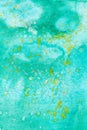 Watercolor Turquoise Texture Background with Yellow Paint Splatters