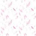 Watercolor twigs of herbs, leaves. Seamless pattern , light pink pastel background. Aerial, botanical, delicate, feminine pattern