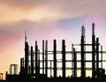 Watercolor of Twilight silhouette of huge construction site