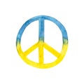 Watercolor Ukrainian blue and yellow peace sign.