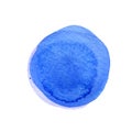 Watercolor ultramarine blue circle with uneven edges isolated on white background. Painted round texture of watercolour