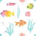 Watercolor under sea, seamless pattern. Royalty Free Stock Photo