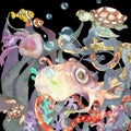 Watercolor underwater sea life whimsical children illustration