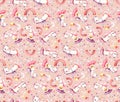 Watercolor unicorn cute seamless pattern. Fantasy cartoon pink illustration. Abstract background T Royalty Free Stock Photo