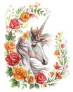 Watercolor unicorn in flowers 3 Royalty Free Stock Photo