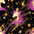 Watercolor unicorn seamless pattern. Royalty Free Stock Photo