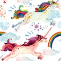 Watercolor unicorn seamless pattern