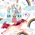 Watercolor unicorn seamless pattern Royalty Free Stock Photo