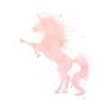 Watercolor unicorn silhouette painting with splash texture isolated on white background