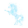 Watercolor unicorn silhouette painting with splatter isolated on white background