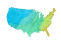 Watercolor of United States of America map, illustration