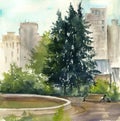 watercolor urban landscape