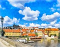 Watercolor urban landscape. Prague, Czech Republic