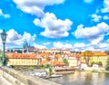 Watercolor urban landscape. Prague, Czech Republic