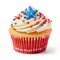 Watercolor USA Flag cup Cake, Happy 4th of July isolated on white Background. Royalty Free Stock Photo