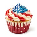 Watercolor USA Flag cup Cake, Happy 4th of July isolated on white Background. Royalty Free Stock Photo