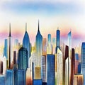 Watercolor of Utopia futuristic city VI