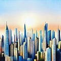 Watercolor of Utopia futuristic city VI