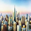 Watercolor of Utopia futuristic city VI