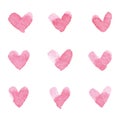 Watercolor Valentine pink hearts. Vector